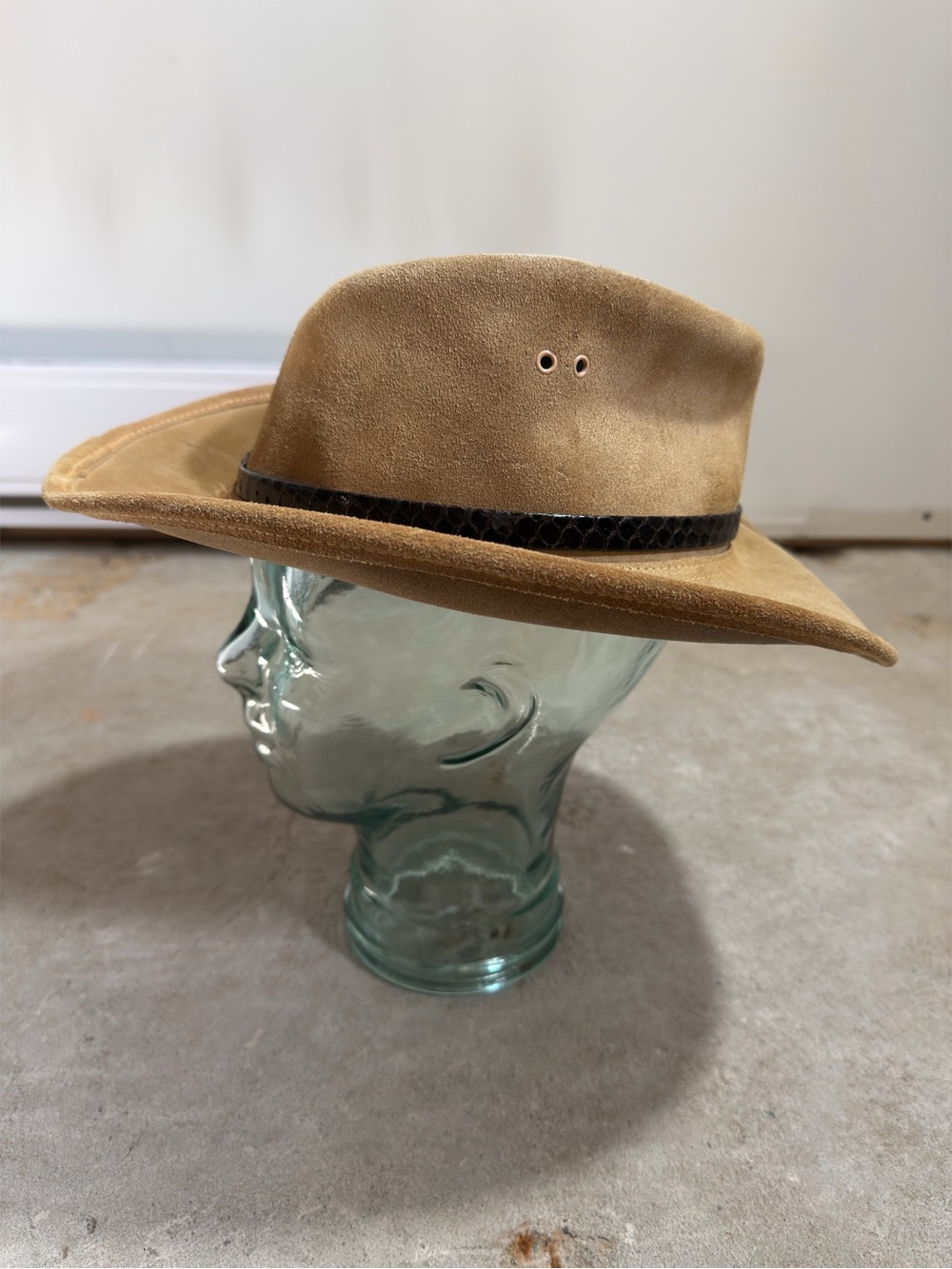 Vintage Suede Pinched Brim Flatop Cowboy Hat Australia